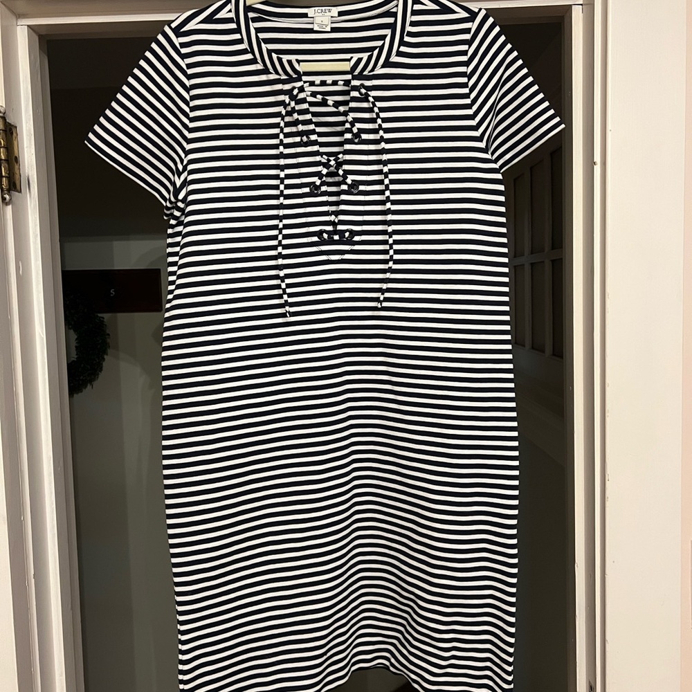 Grey Navy and White Striped Dress